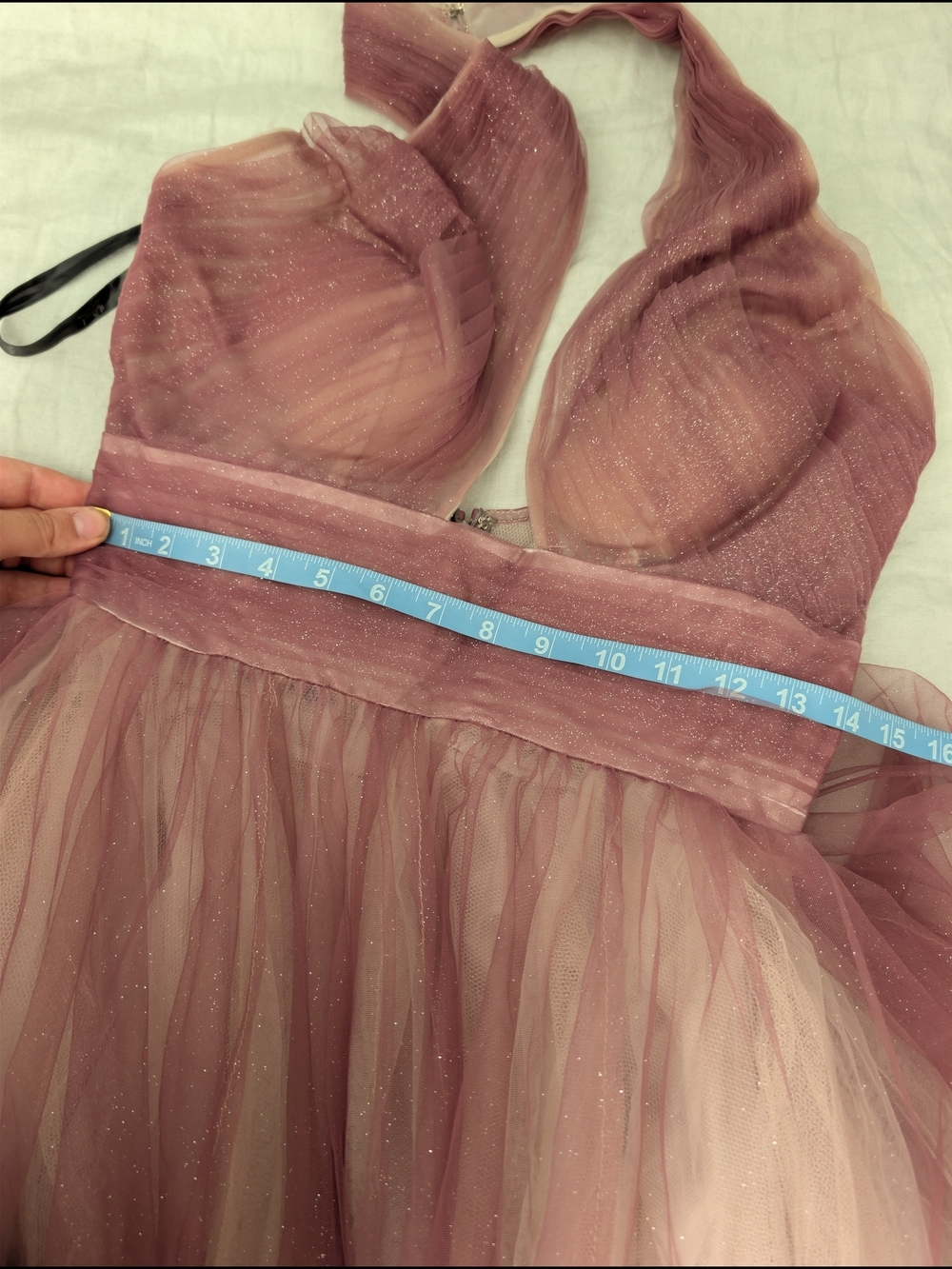 Mac Duggal Charcoal Ombre Gliter Tulle Halter Gown Dress Pink Mauve 4 NWT - Picture 6 of 10